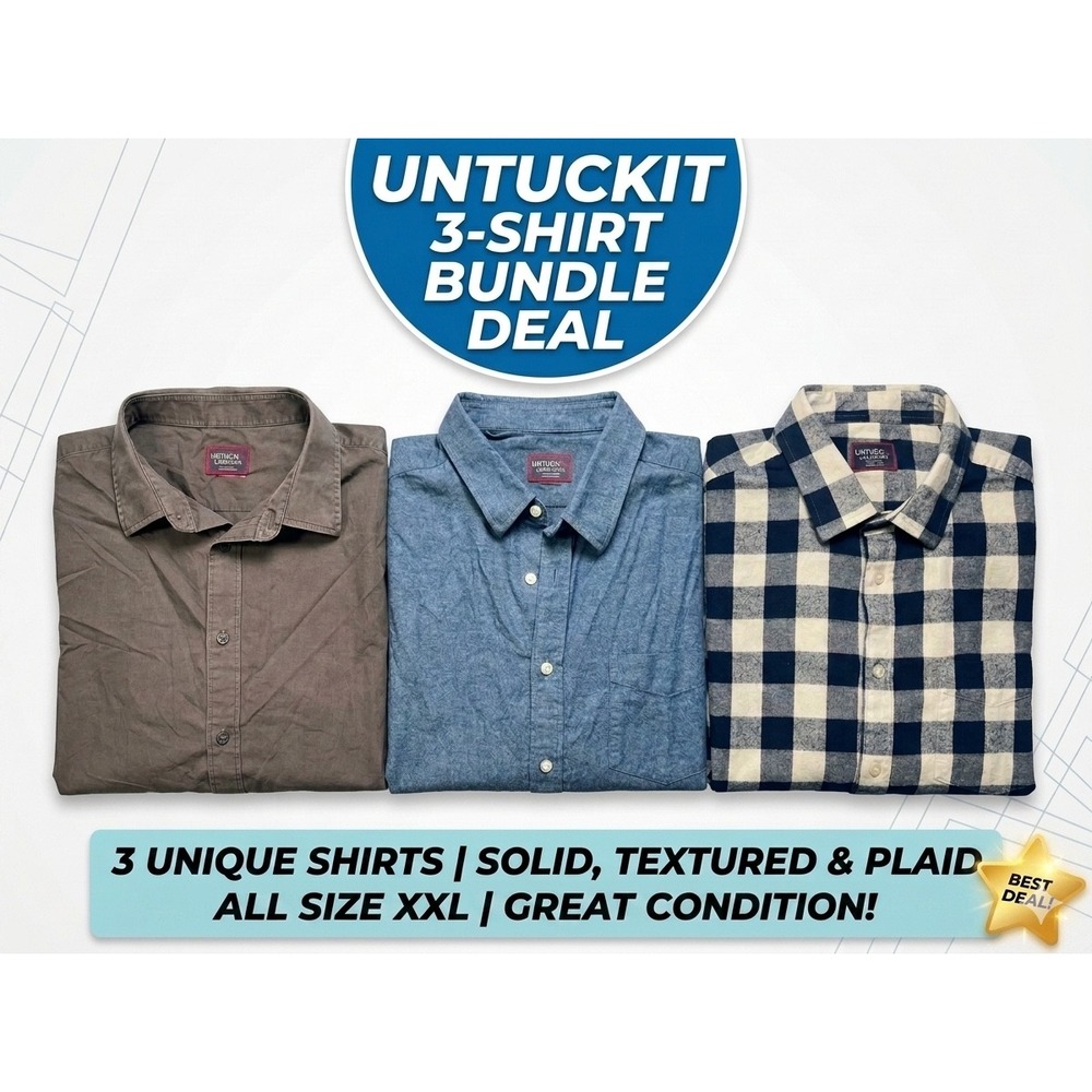 UNTUCKit Button Down Shirt Bundle Mens XXL Multi Color Solid Textured Plaid 3PK